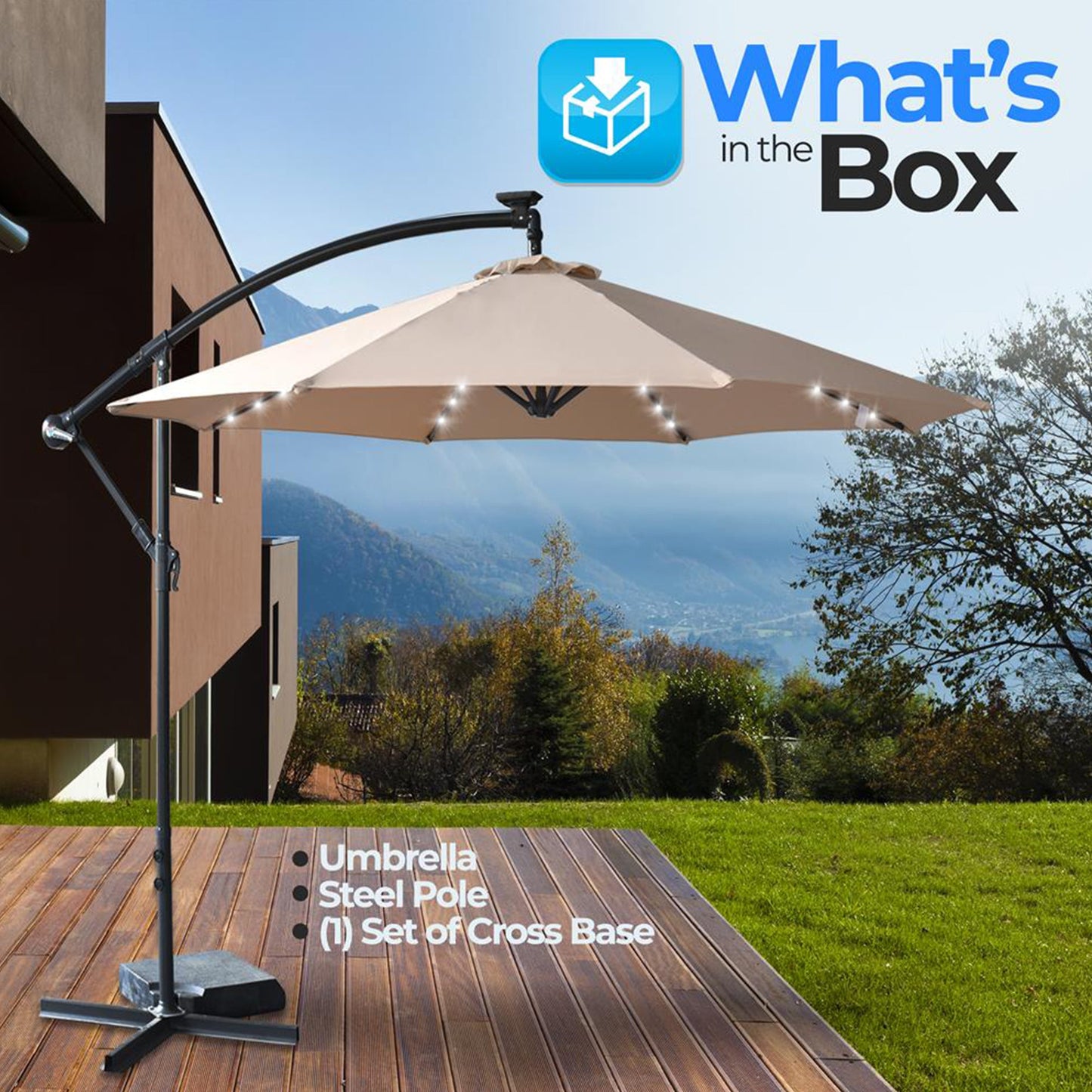 Serenelife 10 Foot Hanging Garden Lawn Deck Patio Umbrella with Push Button Tilt