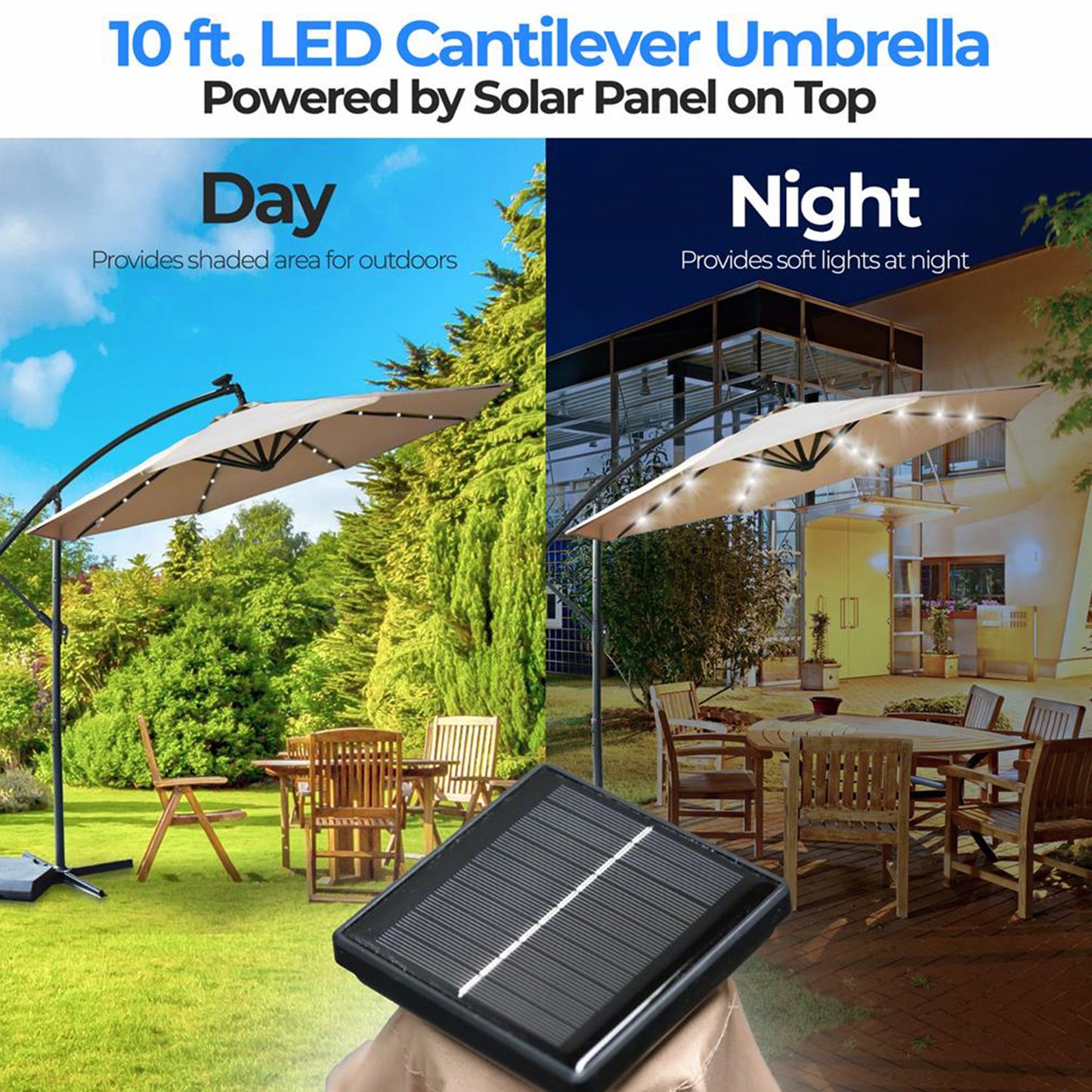 Serenelife 10 Foot Hanging Garden Lawn Deck Patio Umbrella with Push Button Tilt