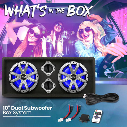 Pyle 10 Inch 1100 Watt Slim Mount Truck Audio Dual Bass Subwoofer Box System