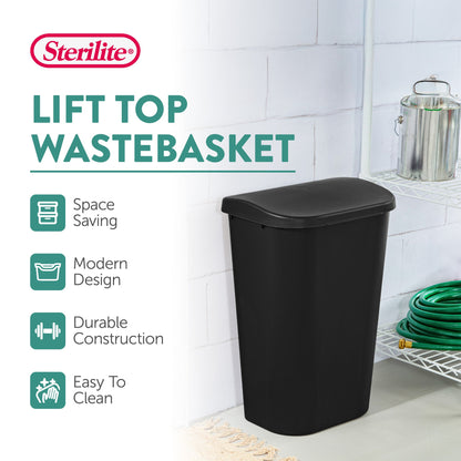Sterilite 11.3 Gallon Lift Top Lid Wastebasket Kitchen Trash Can, Black (6 Pack)