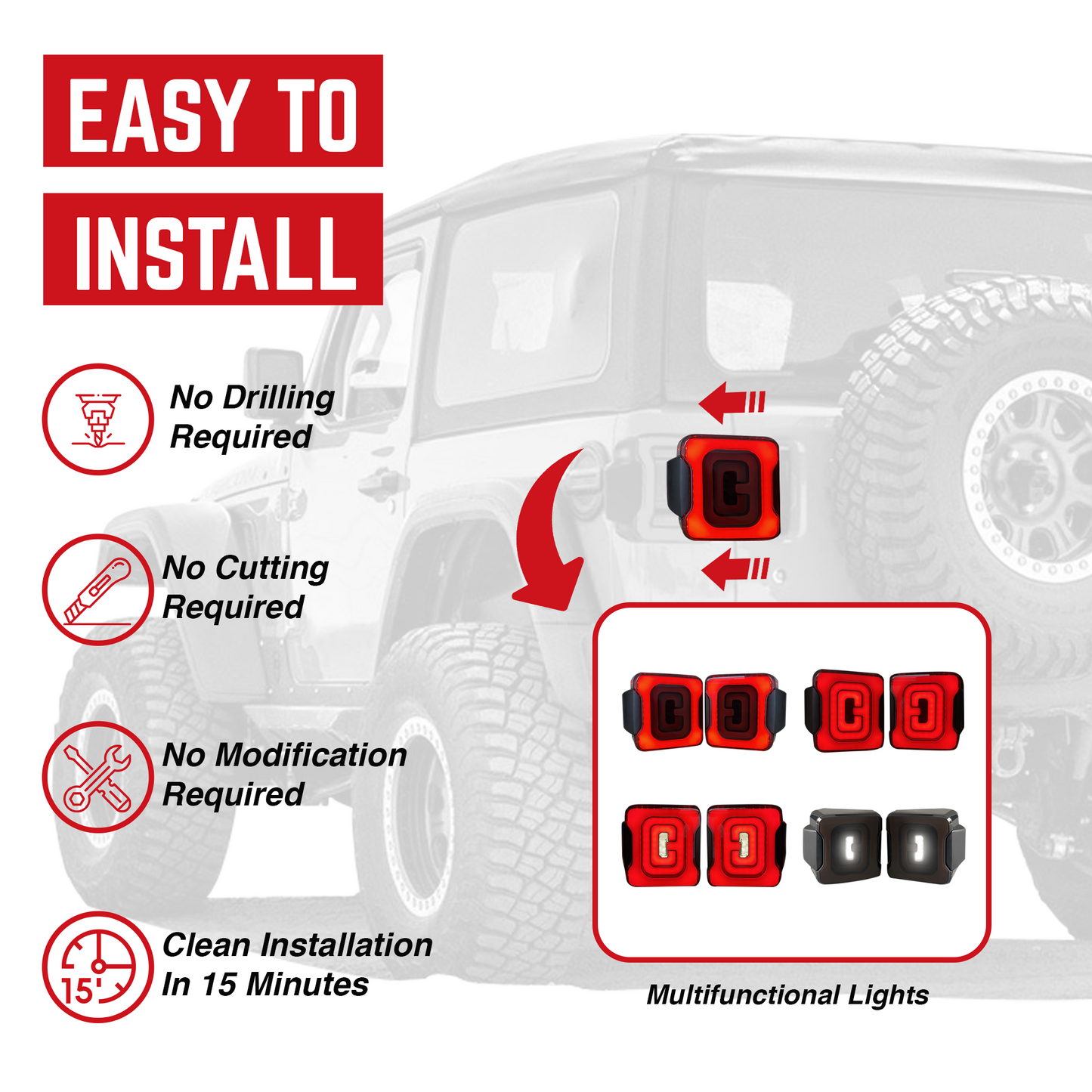 AMERICAN MODIFIED Smoked Tunnel Tail Lights Compatible w/ 2018-2023 Wrangler JL