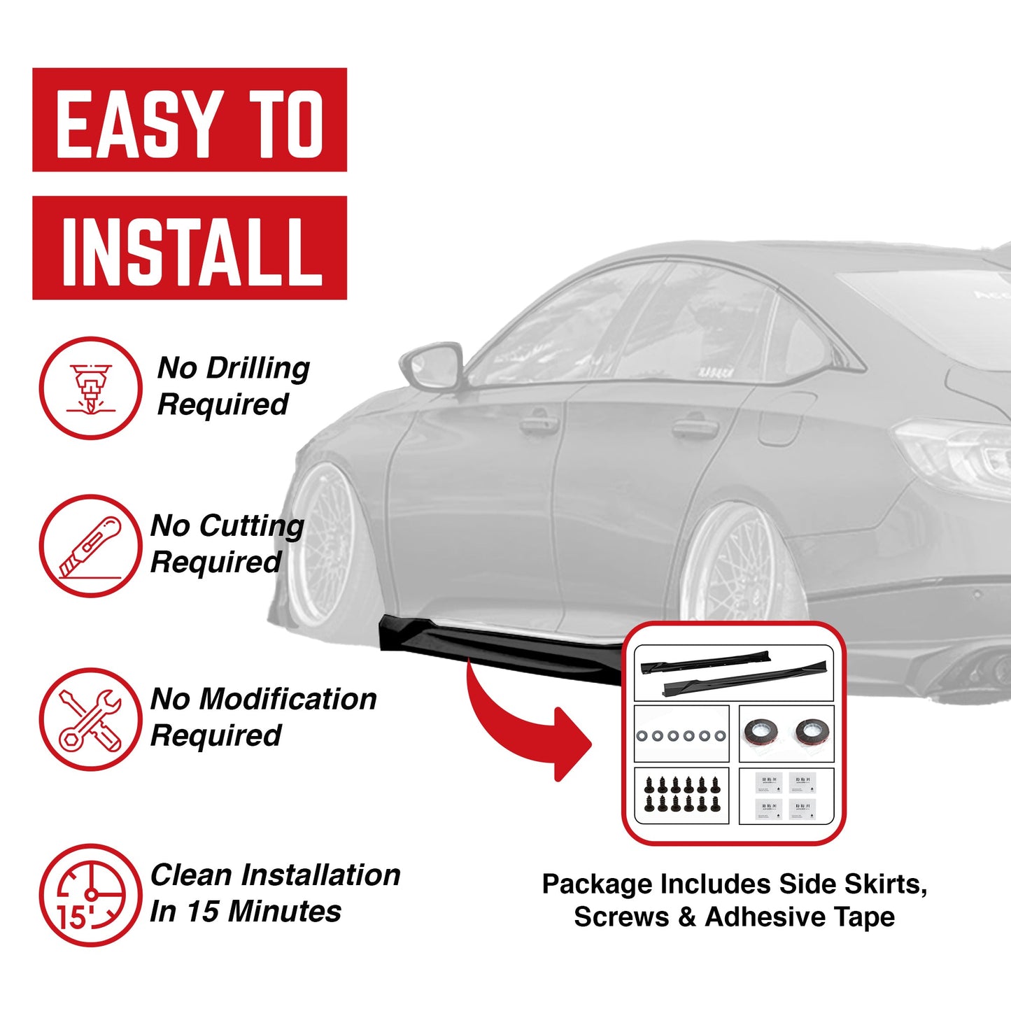 AMERICAN MODIFIED Stylish Side Skirts Fit for 2018 to 2023 Honda Accord, Black