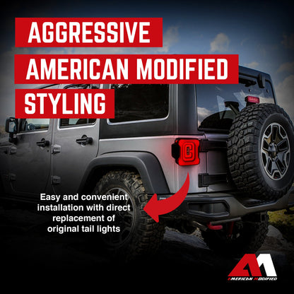 AMERICAN MODIFIED Smoked Tail Lights Compatible with 07-18 Jeep Wrangler JK/JKU
