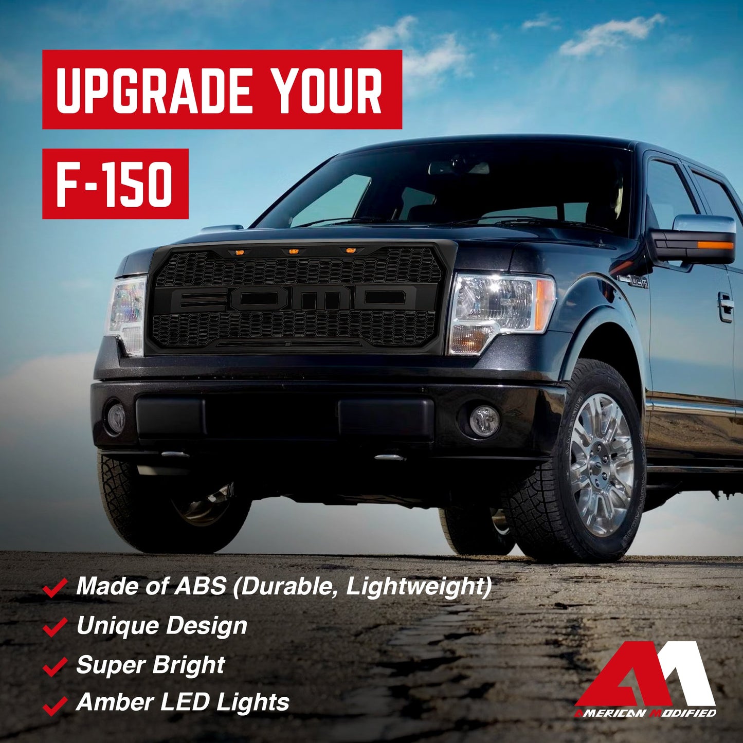 AMERICAN MODIFIED Raptor Style Front E-O-M-D Grille w/LEDs for 09-14 Ford F150