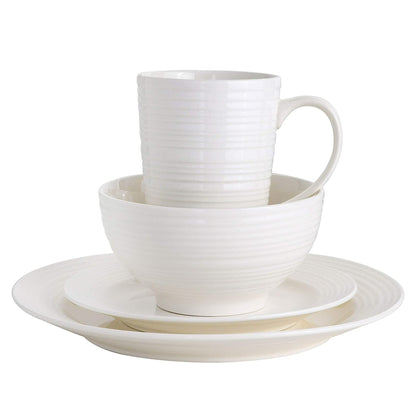 Gibson Home Amelia Court 16 Piece Dinnerware Set with White Embossed Porcelain
