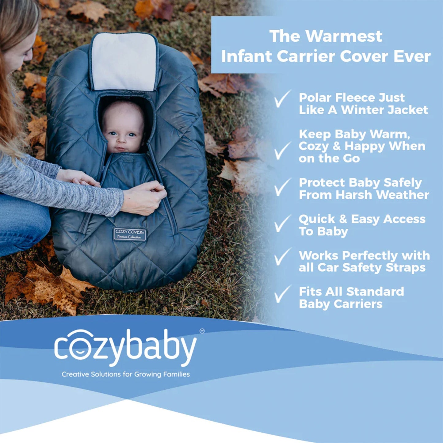 CozyBaby Premium Infant Car Seat Cover w/ Dual Zippers & Elastic Edge, Charcoal