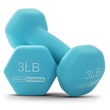 HolaHatha 2, 3, & 5 Lb Neoprene Dumbbell Free Hand Weight Set w/ Rack, Red/Blue