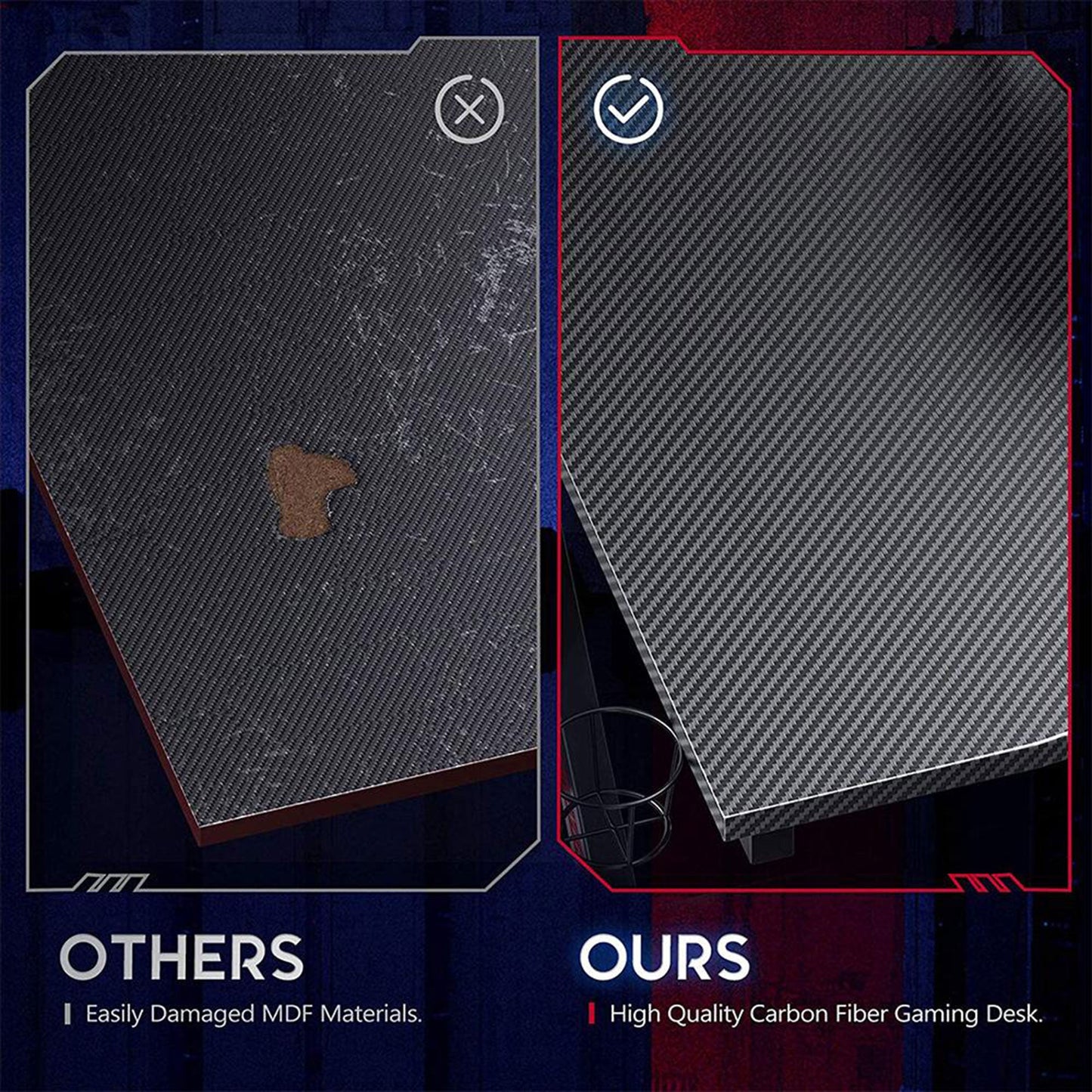 MOTPK 45 Inch Carbon Fiber Computer Gaming Desk with Raised Monitor Shelf, Black