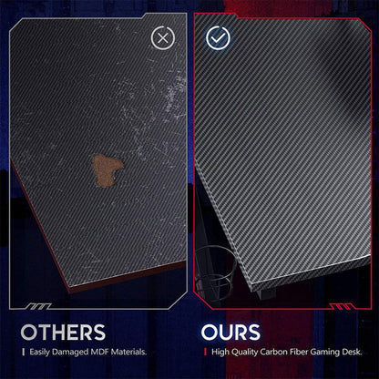 MOTPK 45 Inch Carbon Fiber Computer Gaming Desk with Raised Monitor Shelf, Black