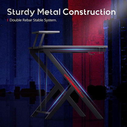 MOTPK 45 Inch Carbon Fiber Computer Gaming Desk with Raised Monitor Shelf, Black