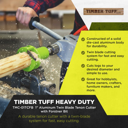 Timber Tuff TMC-01TCFB 1 Inch Aluminum Twin Blade Tenon Cutter w/ Forstner Bit