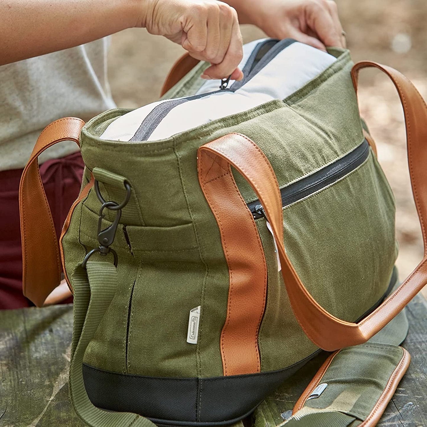 Coleman Banyan Series 30 Can Padded Soft Sided Can Soft Cooler Tote Bag, Olive