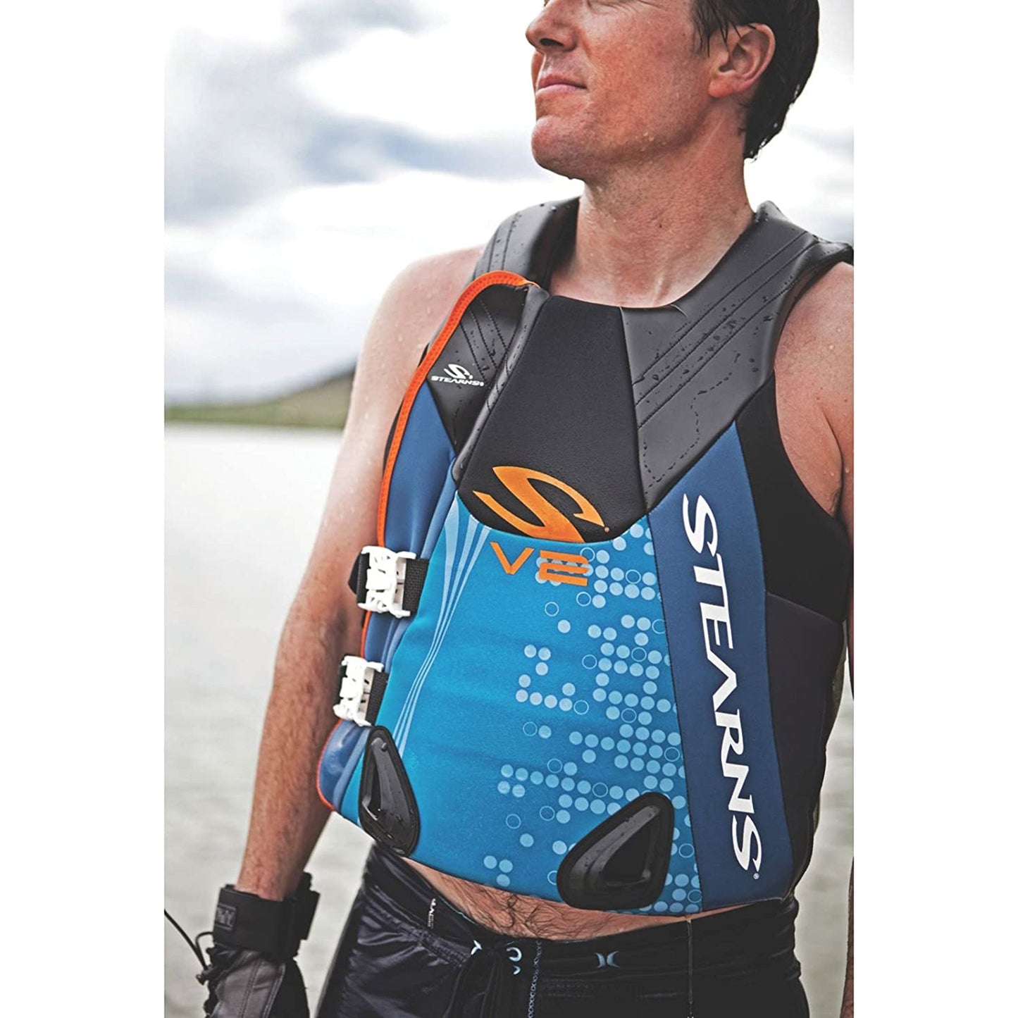 Coleman Stearns Men's Medium V2 Series Neoprene V Flex Life Jacket Vest, Blue