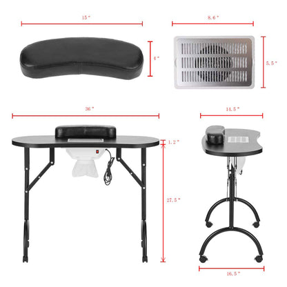 LEIBOU Professional Vented Foldable Manicure Nail Technician Table w/ Fan, Black
