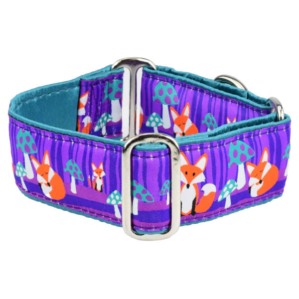 Nocturnal – Fox and Mushroom Buckle Martingale Dog Collar