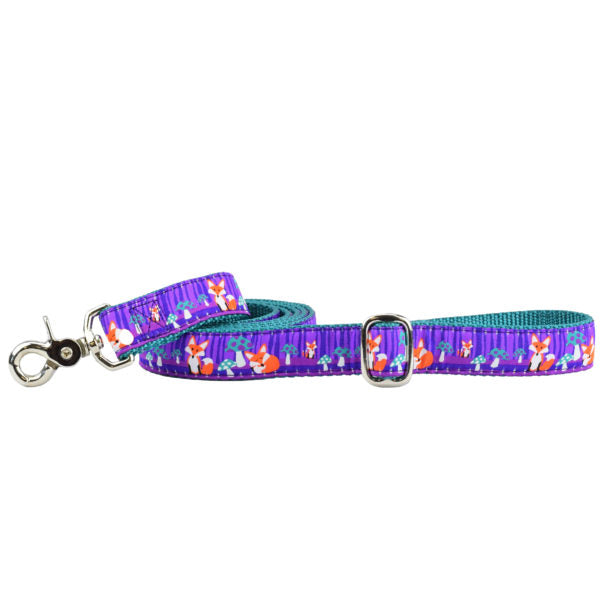 1″ Nocturnal – Fox and Mushroom Ribbon Dog Leash