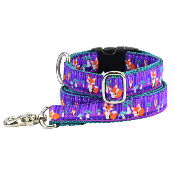 1″ Nocturnal – Fox and Mushroom Ribbon Dog Leash