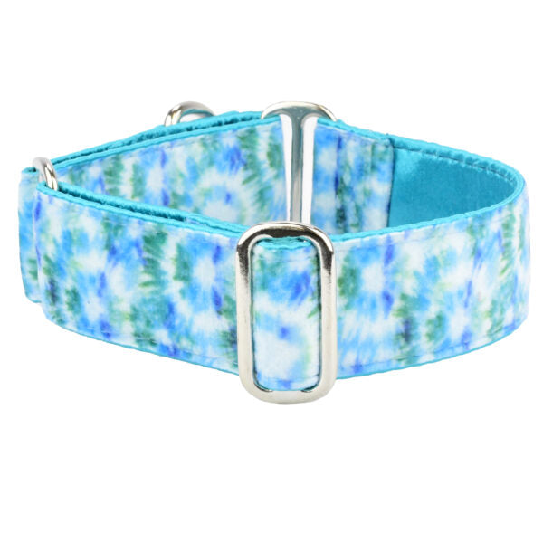 Teal Tie-Dye Swiss Velvet Martingale Dog Collar