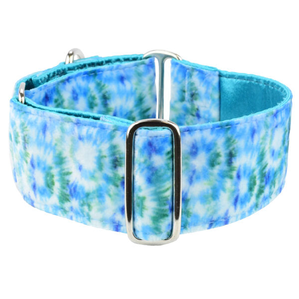 Teal Tie-Dye Swiss Velvet Martingale Dog Collar