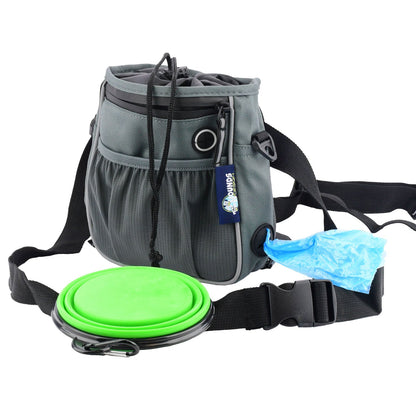 Treat Bag, Poop Bag Holder, and Handy Collapsible Water Bowl