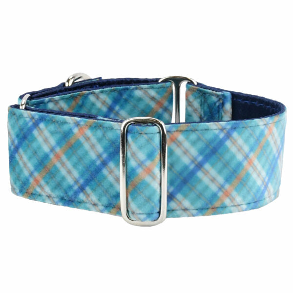 Blue Plaid Elite Velvet Martingale Dog Collar