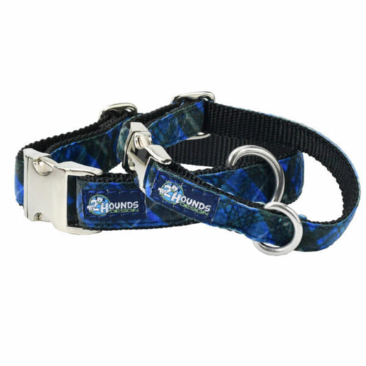 Midnight Winter Plaid Velvet Essential Buckle Martingale Dog Collar