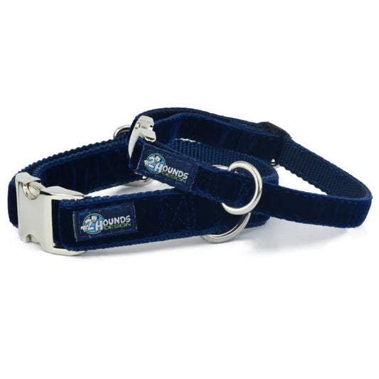 Navy Velvet Essential Buckle Martingale Dog Collar