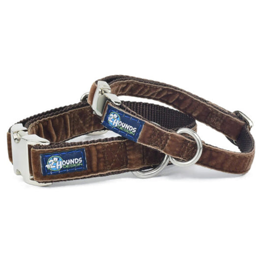 Brown Velvet Essential Buckle Martingale Dog Collar