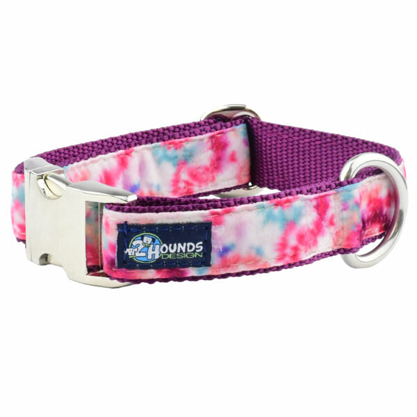 Pink Tie-Dye Velvet Essential Buckle Martingale Dog Collar