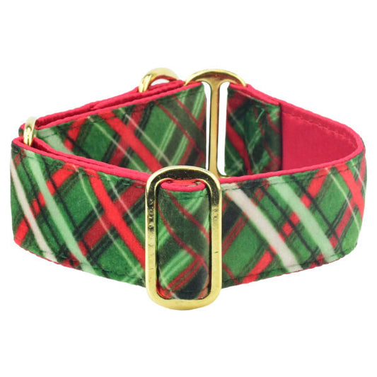 Christmas Plaid Green Elite Velvet Dog Collar