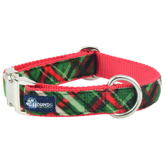 Christmas Plaid Green Velvet Essential Dog Collar (1″ Only)