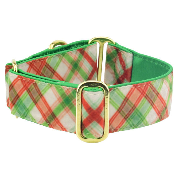 Christmas Plaid Cream Elite Velvet Martingale Dog Collar