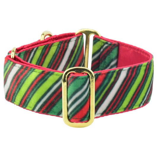 Christmas Stripes Elite Swiss Velvet Dog Collar