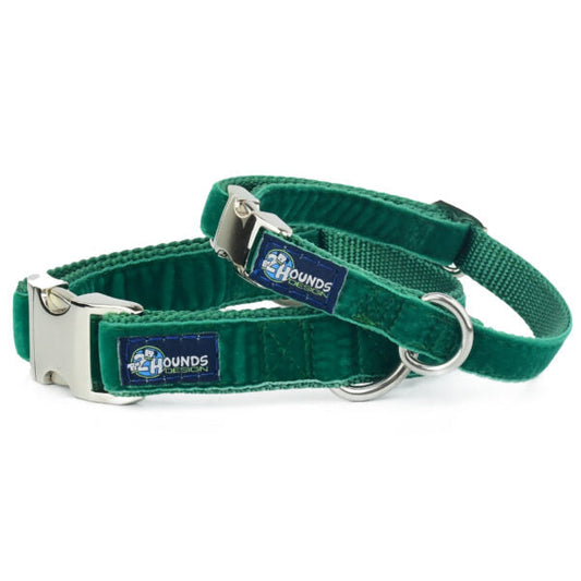 Kelly Green Velvet Essential Martingale Dog Collar