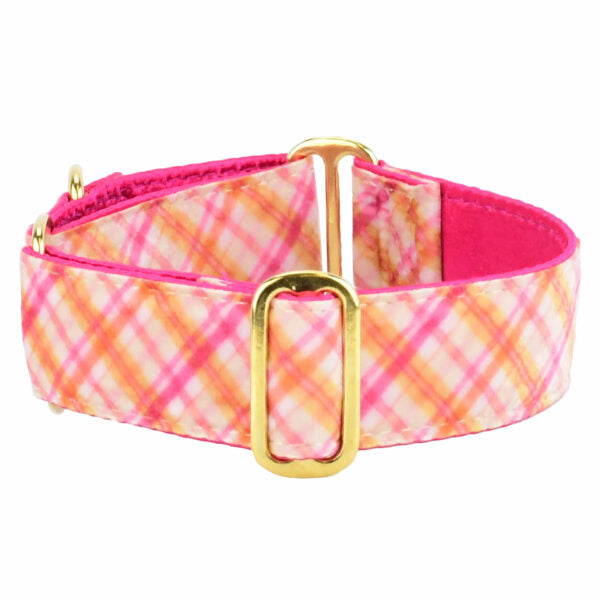 Pink Plaid Elite Velvet Martingale Dog Collar