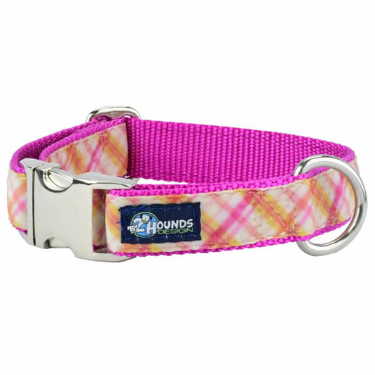 Pink Plaid Velvet Essential Buckle Martingale Dog Collar