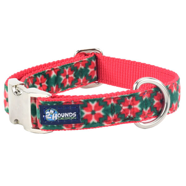 Poinsettia Holiday Velvet Essential Dog Collar (1″ Only)