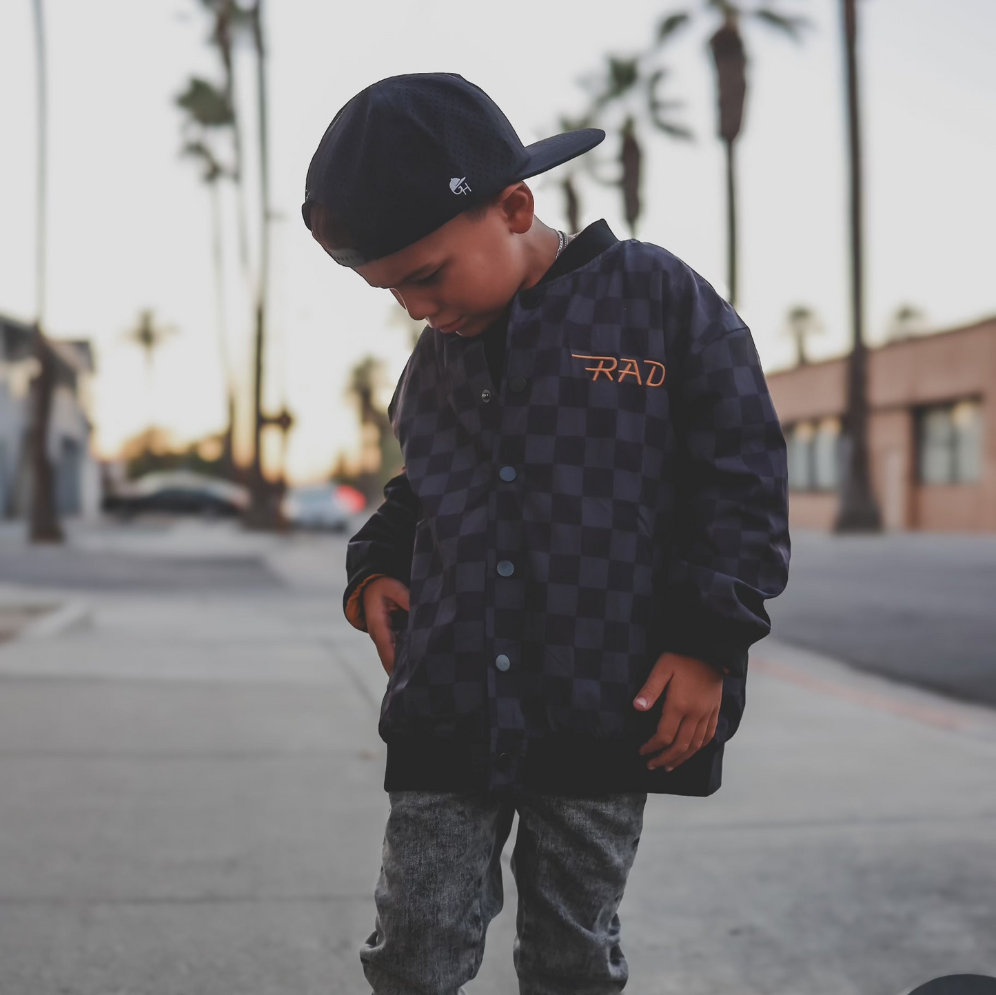 KIDS WATERPROOF LETTERMAN JACKET - CHECKERS