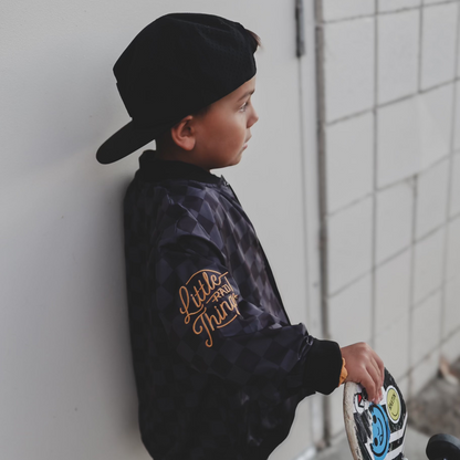 KIDS WATERPROOF LETTERMAN JACKET - CHECKERS