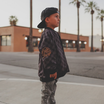 KIDS WATERPROOF LETTERMAN JACKET - CHECKERS