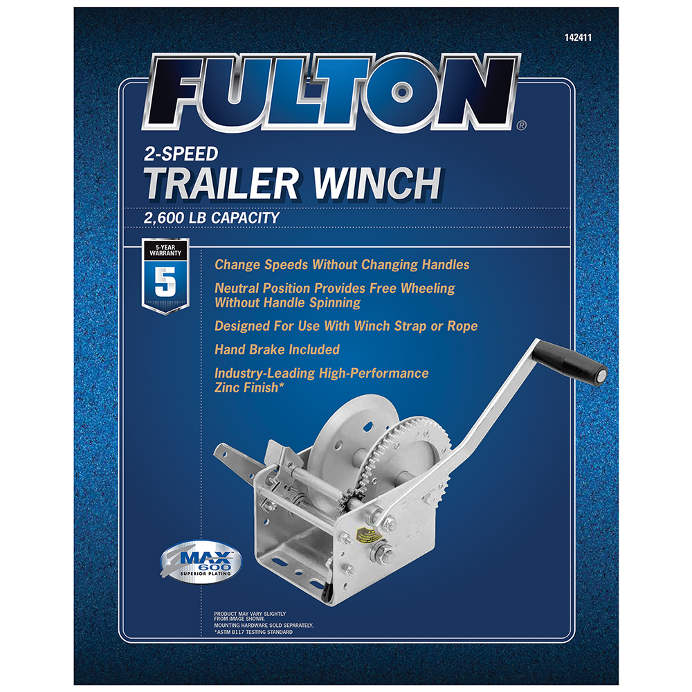 Fulton 142411 2,600 Pound Dual 2 Speed Trailer Winch with 10" Hand Brake Handle