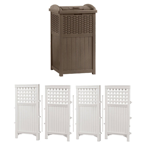 Suncast Trash Hideaway 33 Gal. & Outdoor Garden Yard 4 Panel Screen Enclosure