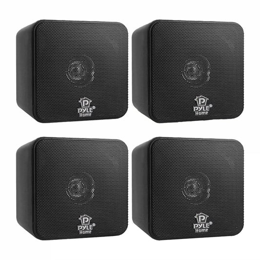Pyle PCB4BK 4 Inch 200W Mini Cube Bookshelf Stereo Speakers, Black (4 Speakers)