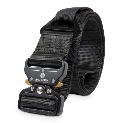 2ND AMEN 1.5" Tactical EDC Belt with Nylon Webbing. Quick Release Technology and Durable V-ring, Black.