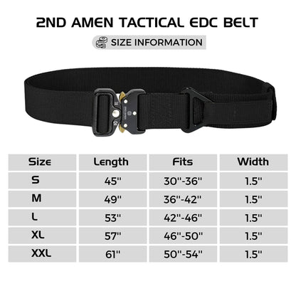 2ND AMEN 1.5" Tactical EDC Belt with Nylon Webbing. Quick Release Technology and Durable V-ring, Black.