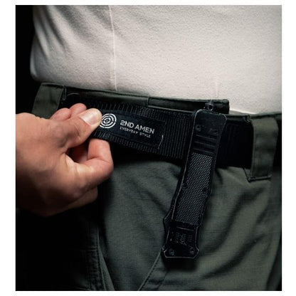 2ND AMEN 1.5" Tactical EDC Belt with Nylon Webbing. Quick Release Technology and Durable V-ring, Black.