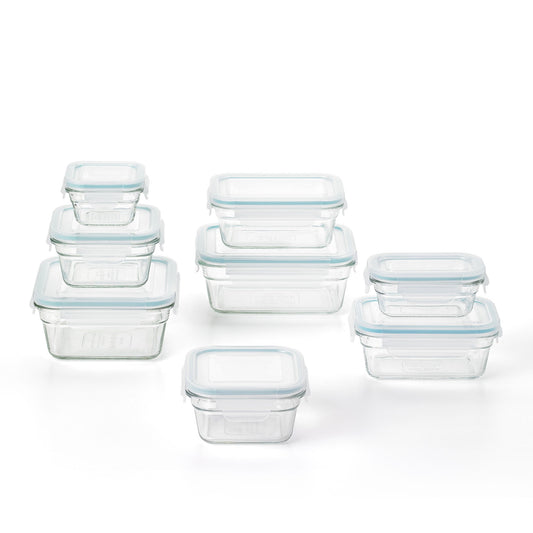 Glasslock Tempered Glass Food Storage Containers with Locking Lids, 16 Piece Set