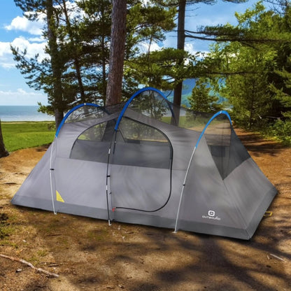 Outbound 8 Person 3 Season Easy Up Camping Dome Tent with Rainfly & Porch, Blue