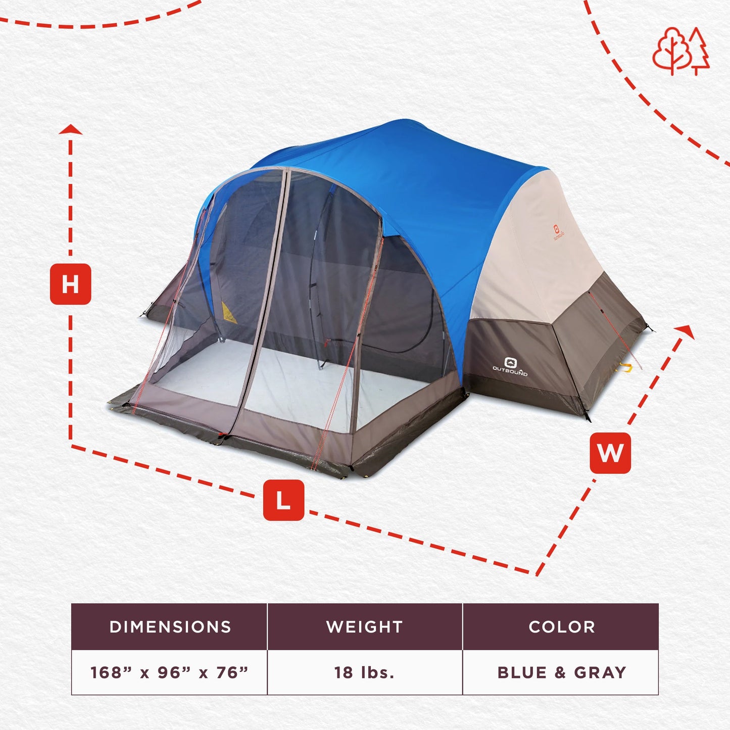 Outbound 8 Person 3 Season Easy Up Camping Dome Tent with Rainfly & Porch, Blue