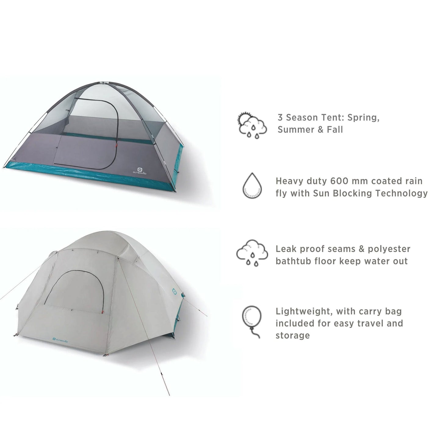 Outbound 8 Person 3 Season Camping Black-Out Dome Tent with Rainfly, Gray/White